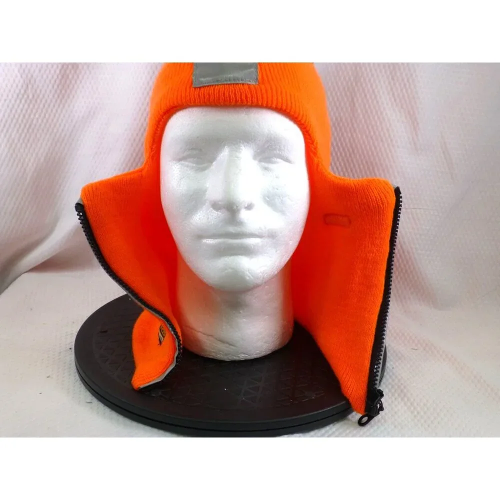 NWTHigh-Visibility Orange Knit Balaclava With Reflective Stripes & Zippered Fron